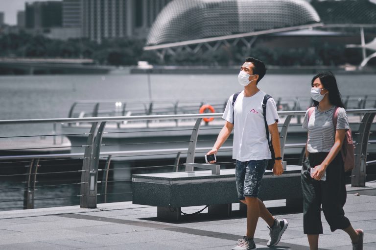 Couple wearing face mask